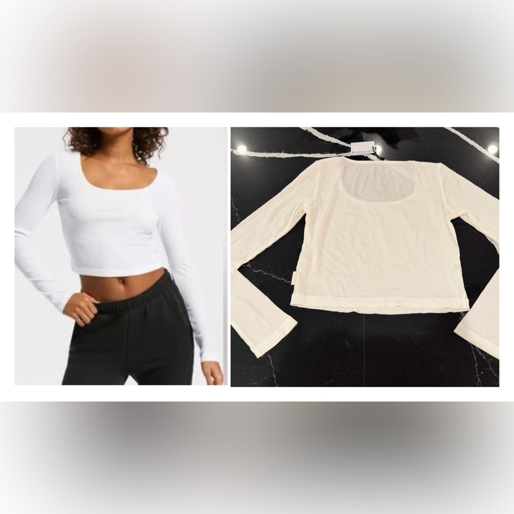 Bandier Wesley Ribbed Scoop Neck White Crop NWT